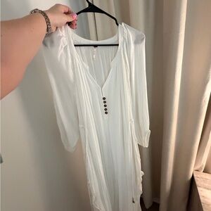 White Boho Button-Front Maxi Dress